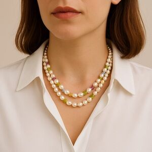 Honora Freshwater Pearl Necklace w/ Amethyst, Blue Topaz, Citrine, Gemstones